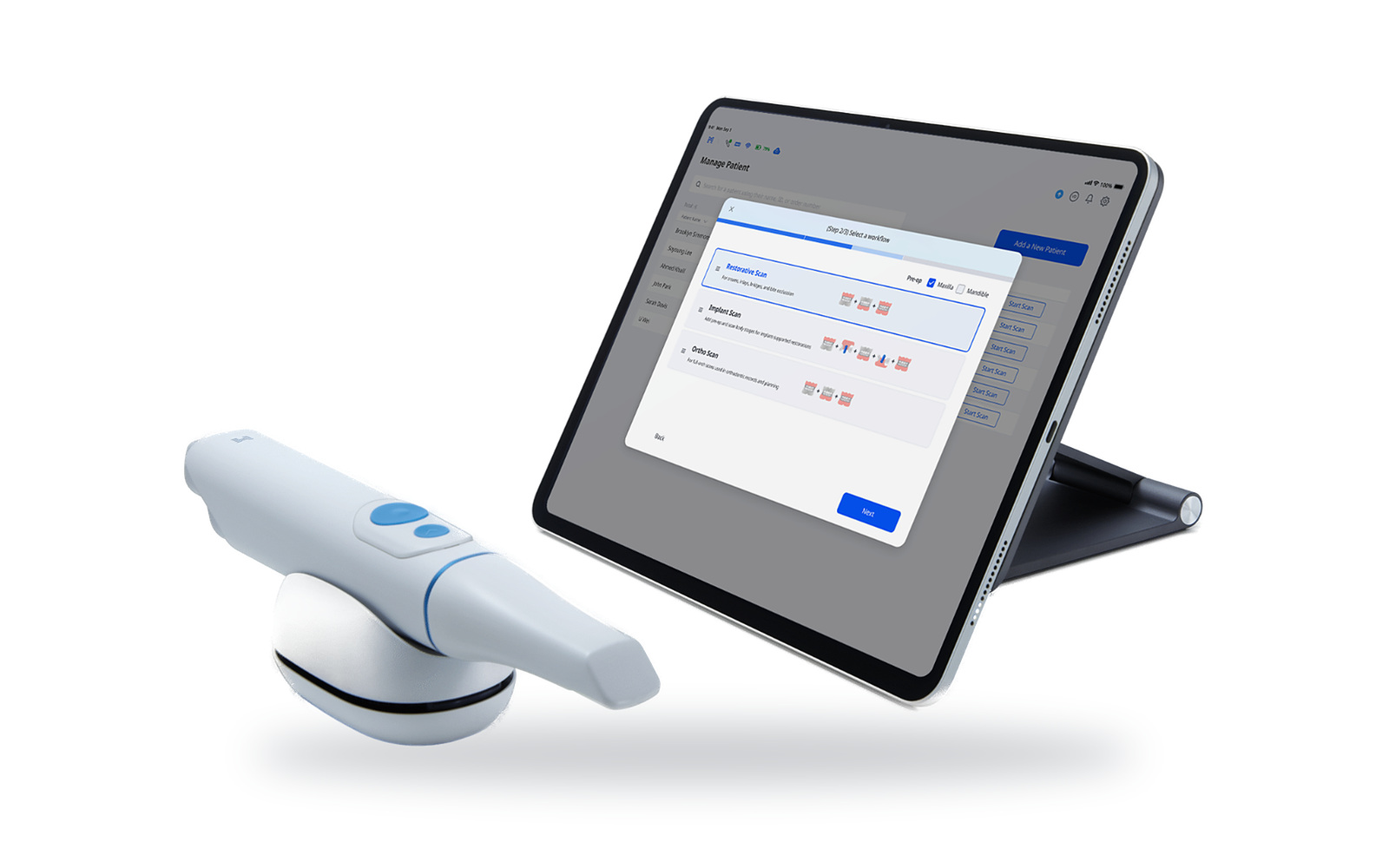 Medit intraoral scanner and tablet running Medit Link